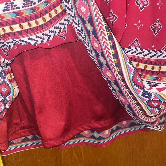 •RED CAMEL•RED LATTICE & KEYHOLE CHEST RIFFLE SLEEVE BOHO DRESS SIZE SMALL - Picture 7 of 10
